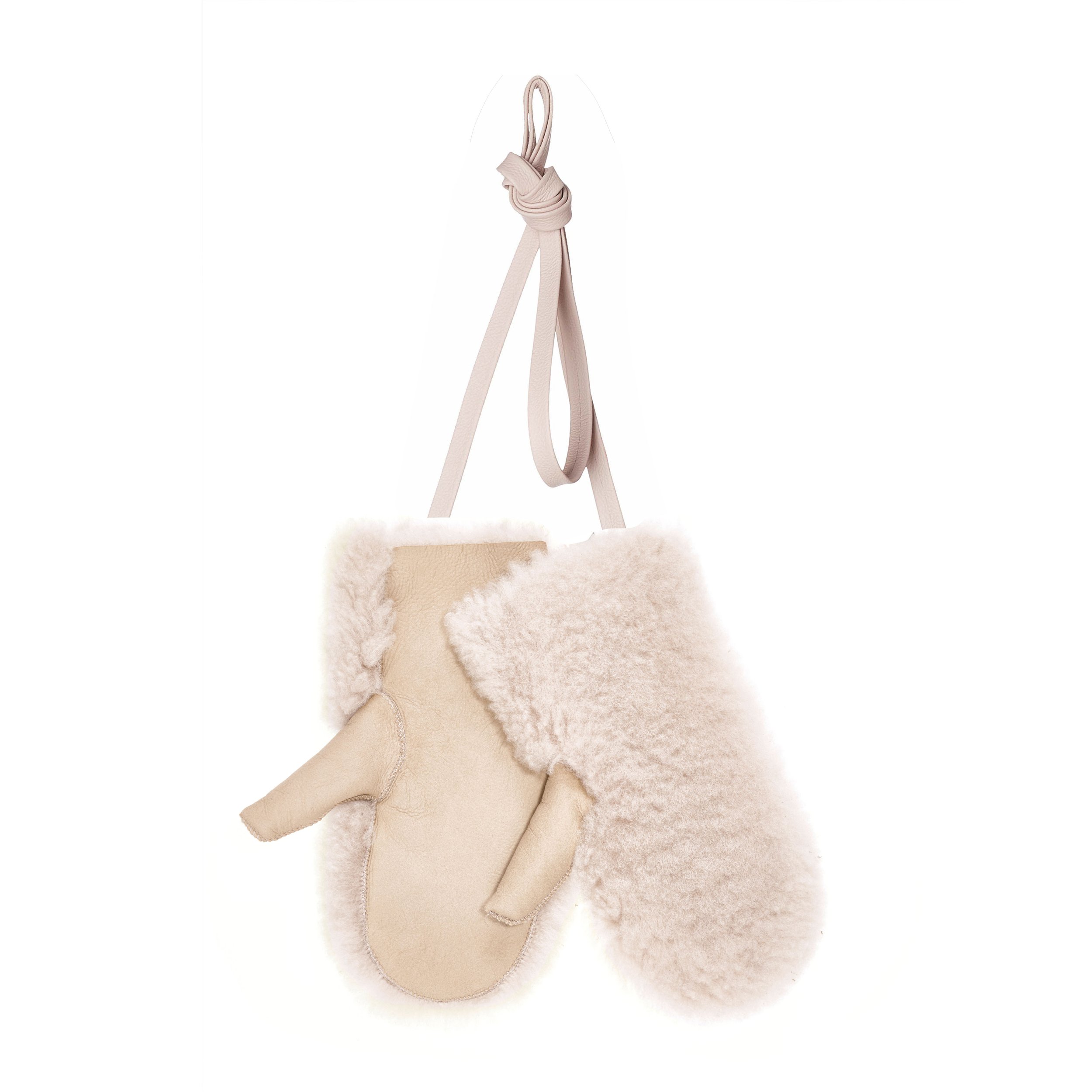 Ironed Wool Shearling Mittens with detachable strap