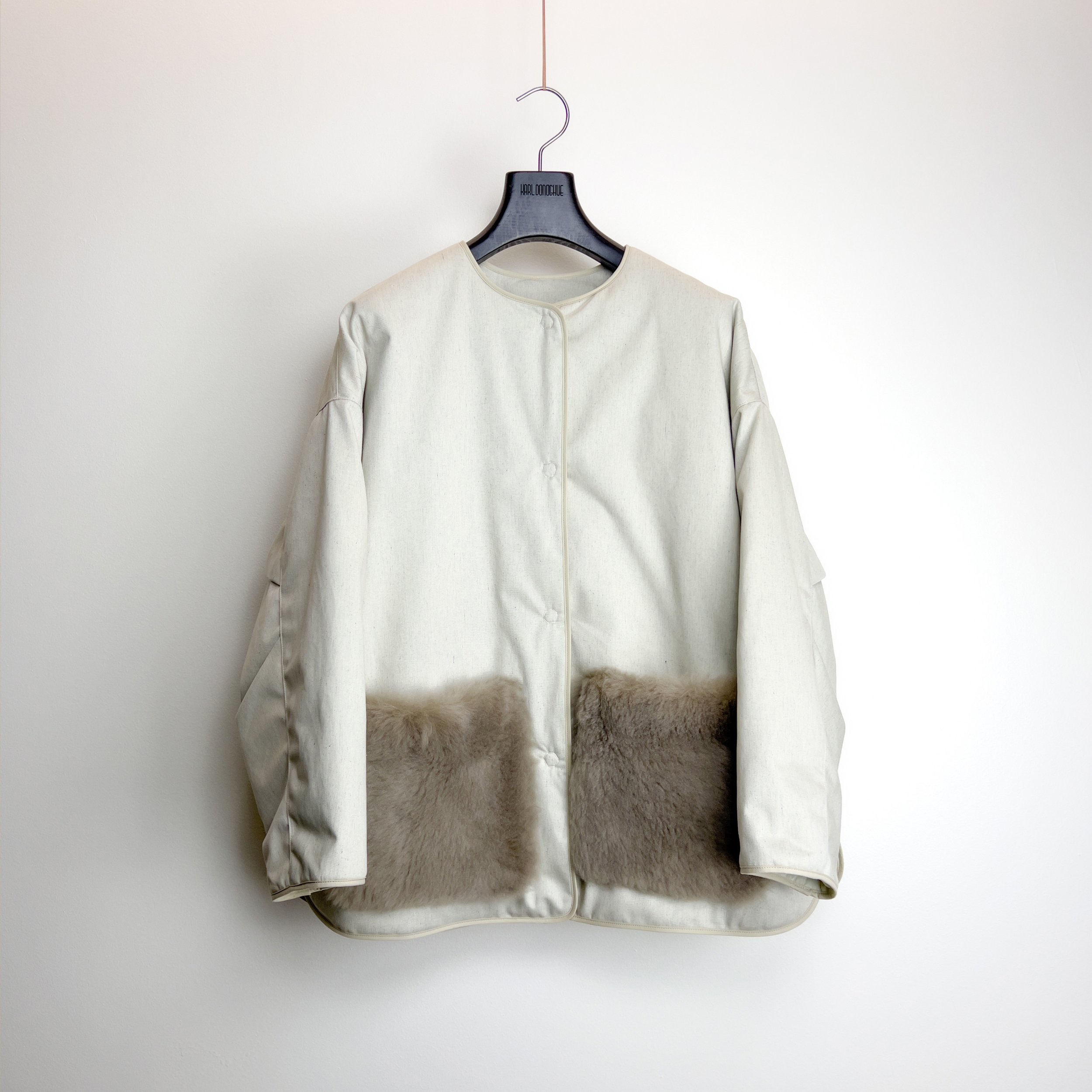 Cotton Padded Trapeze Jacket with Shearling Pockets