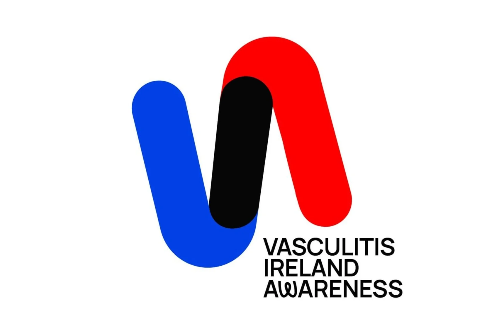 Logo for Vasculitis Ireland Awareness featuring stylized 'V' shaped design in blue, black, and red colors with the text 'Vasculitis Ireland Awareness' underneath.