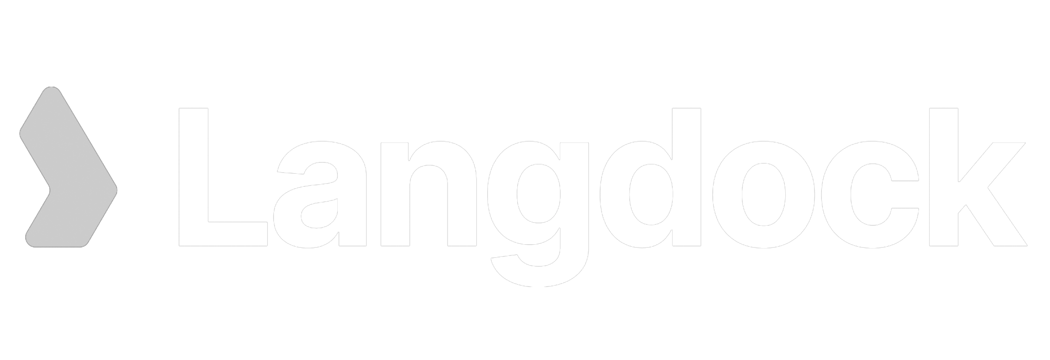 Logo des Unternehmens Langdock mit schwarzem Hintergrund, weißem Schriftzug und grauem Pfeilsymbol auf der linken Seite.