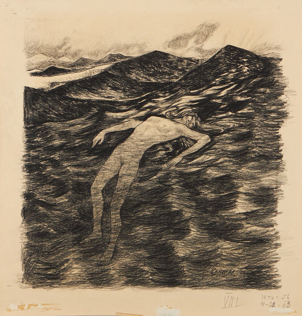 Eerik Haamer
“Seitsmes lugu, Varjude laul”
Signed Haamer.
Illustration for Kalevipoeg by Friedrich Reinhold Kreutzwald.
Charcoal drawing 47,7 x 46,5 cm.
