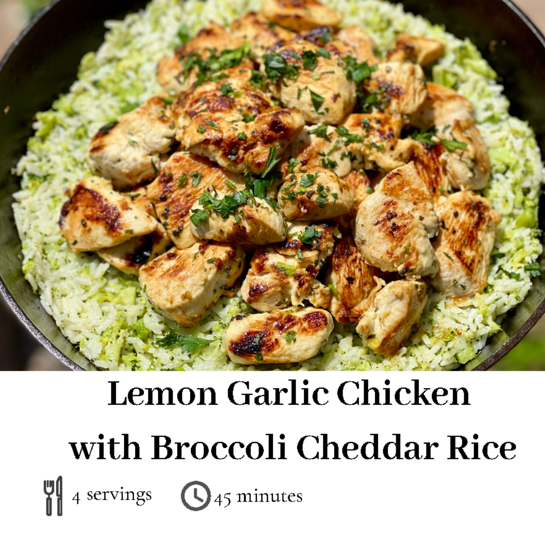 Lemon Garlic Chicken with Broccoli Cheddar Rice Meal Prep