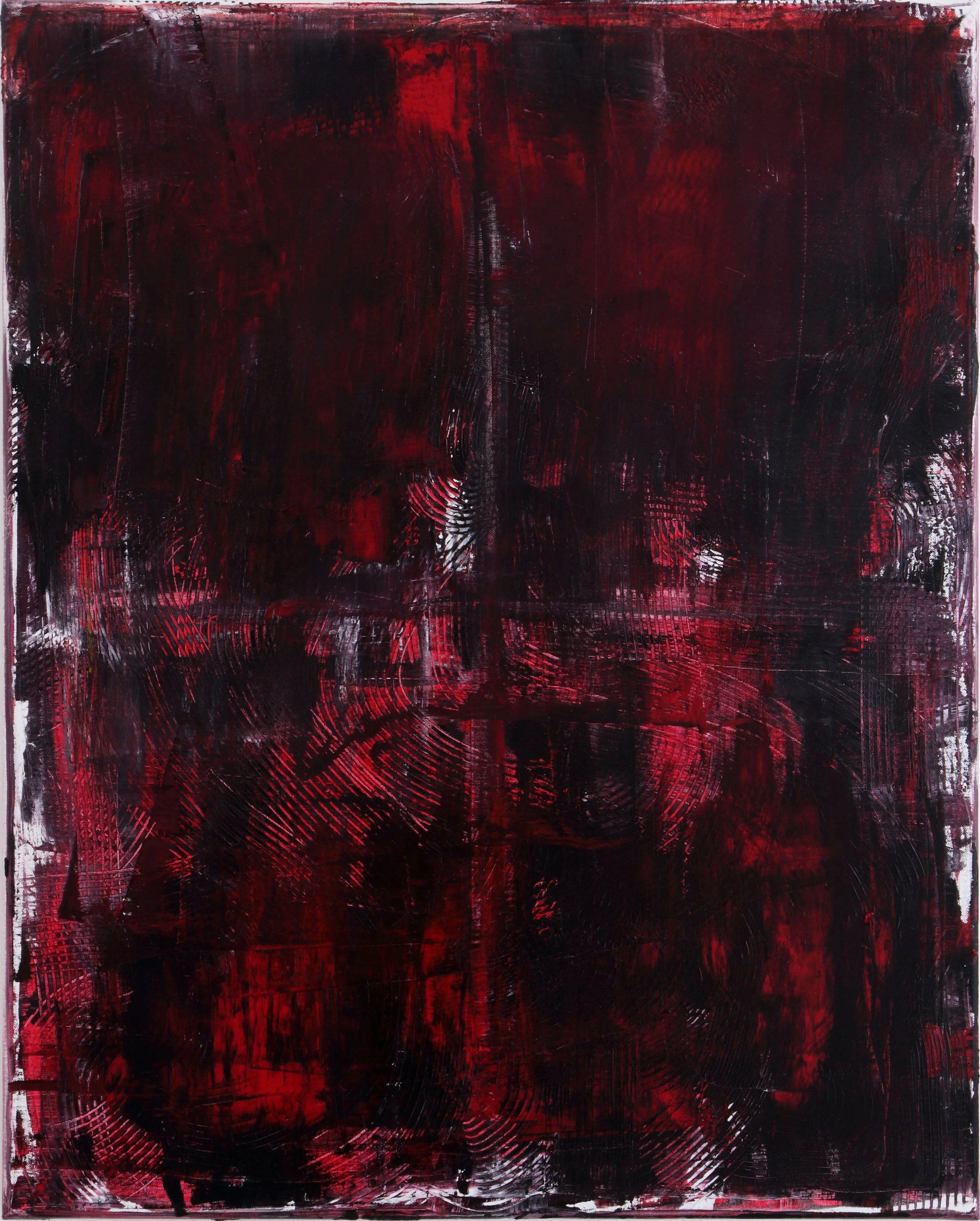 Abstract Red Cross
(2019)
80 x 100 x 2,5 cm / 31.5 x 39.4 x 0.98 inch 
Oil on canvas with wooden frame