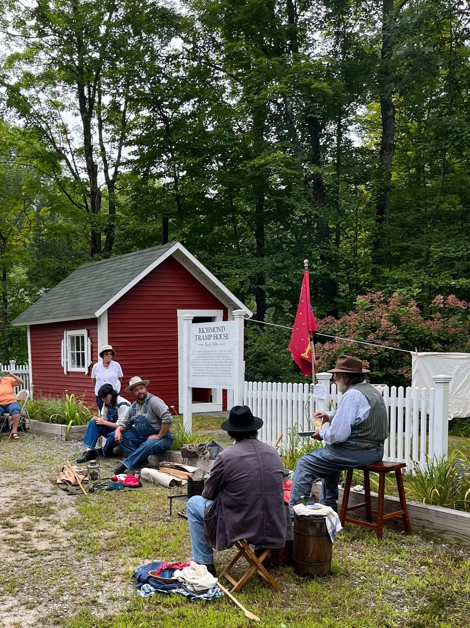 Tramp House with Hobo Reenactors:  One of the few remaining such structures in N.H., this building was originally constructed in 1914 and restored in 2015. It served as a one-night refuge for passing vagrants.