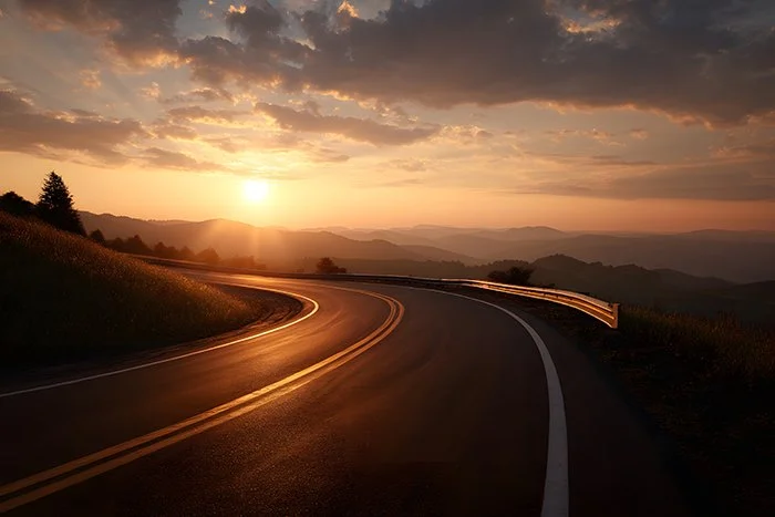 Sunset coastal road