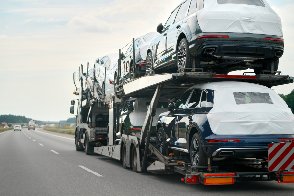 new cars on a car transporter