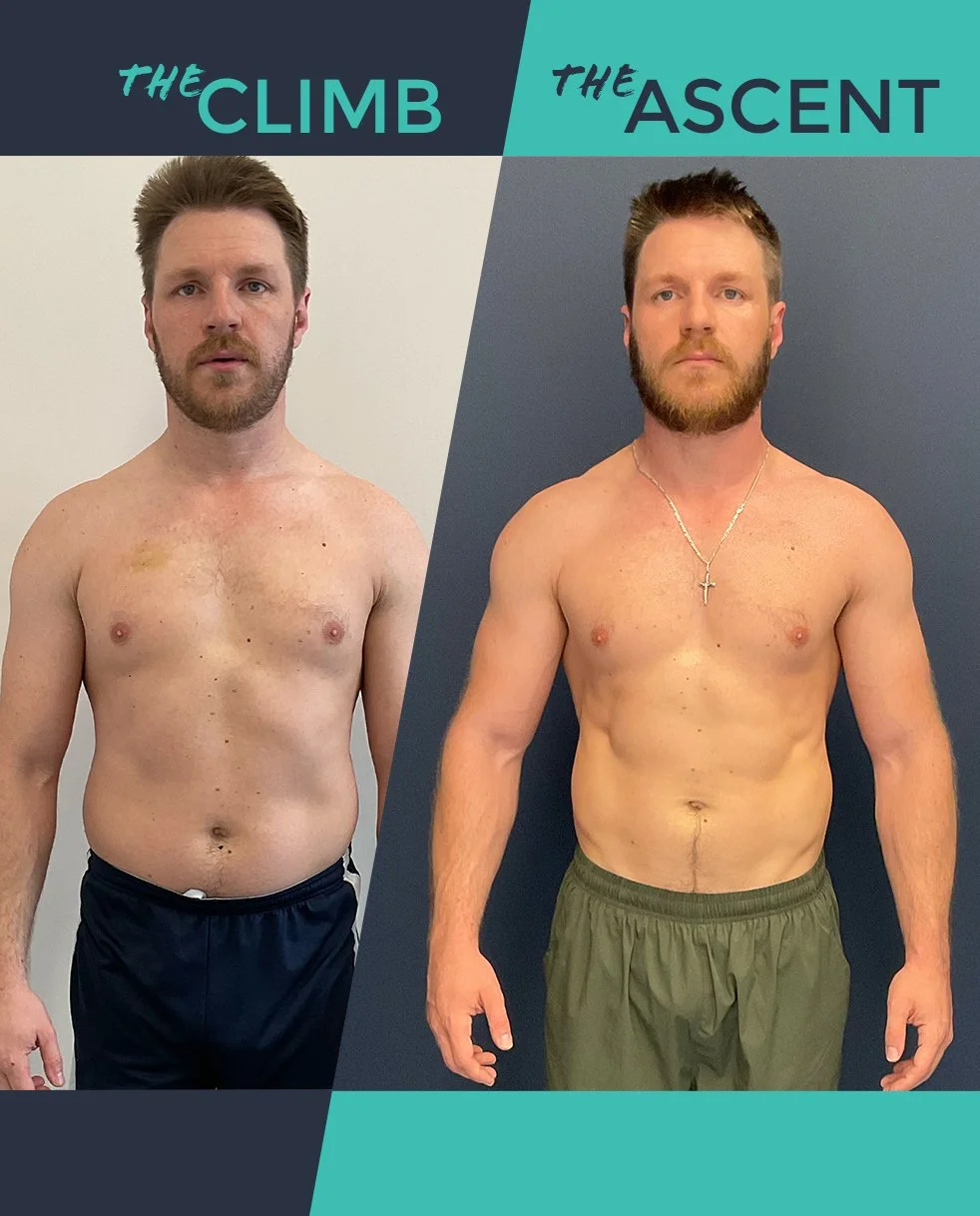 Side-by-side before and after of a client coached 1-on-1 at PEAK in Troy