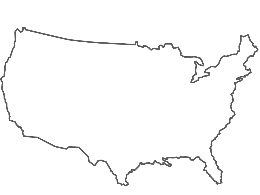 Outline map of the United States of America with state borders.