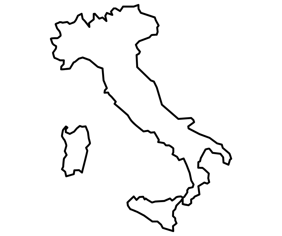 Outline map of Italy including Sardinia and Sicily