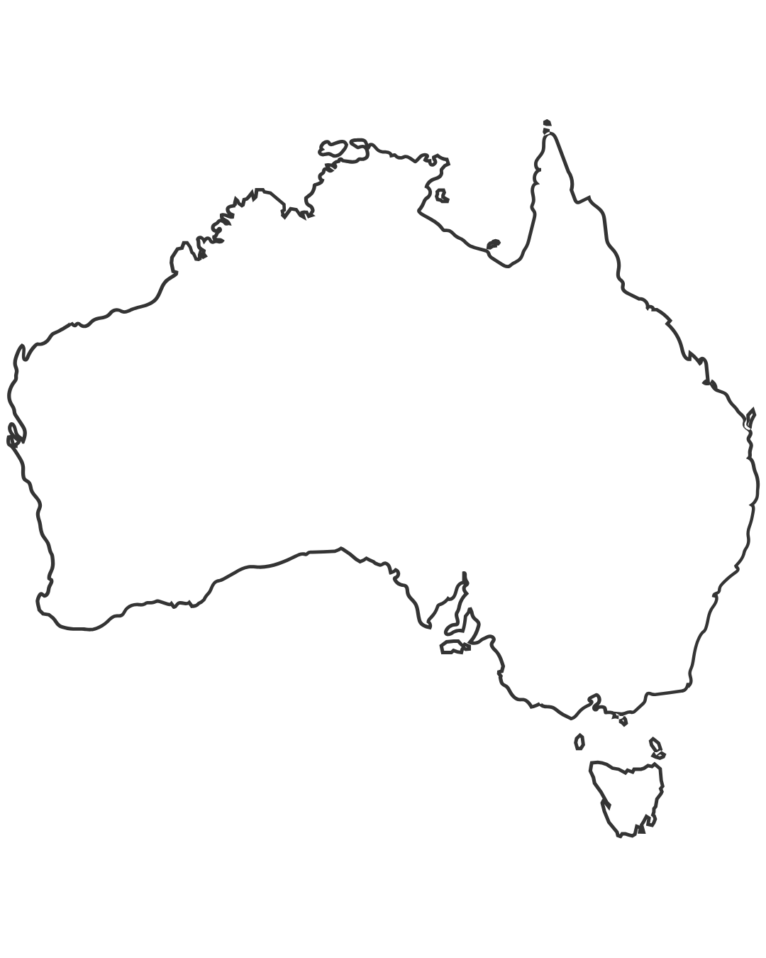 Outline map of Australia with no additional details.