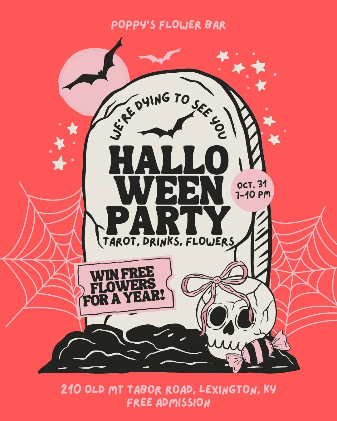 Come celebrate Halloween at Poppy&rsquo;s Flower Bar and you could win FREE FLOWERS FOR A YEAR! 💐✨ A $720 value! This was so much fun at our birthday party that we decided... why not do it again this week? Every attendee is automatically entered: no