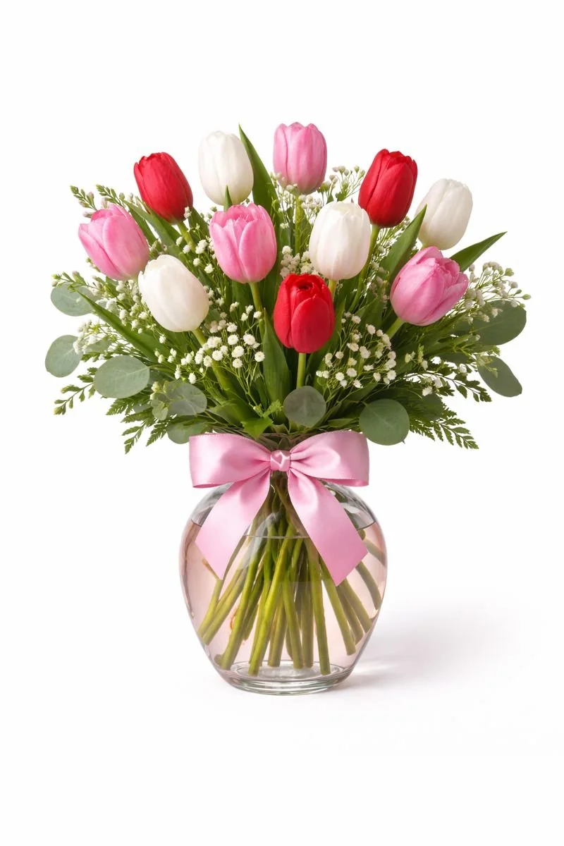 Dozen Tulips in a Vase