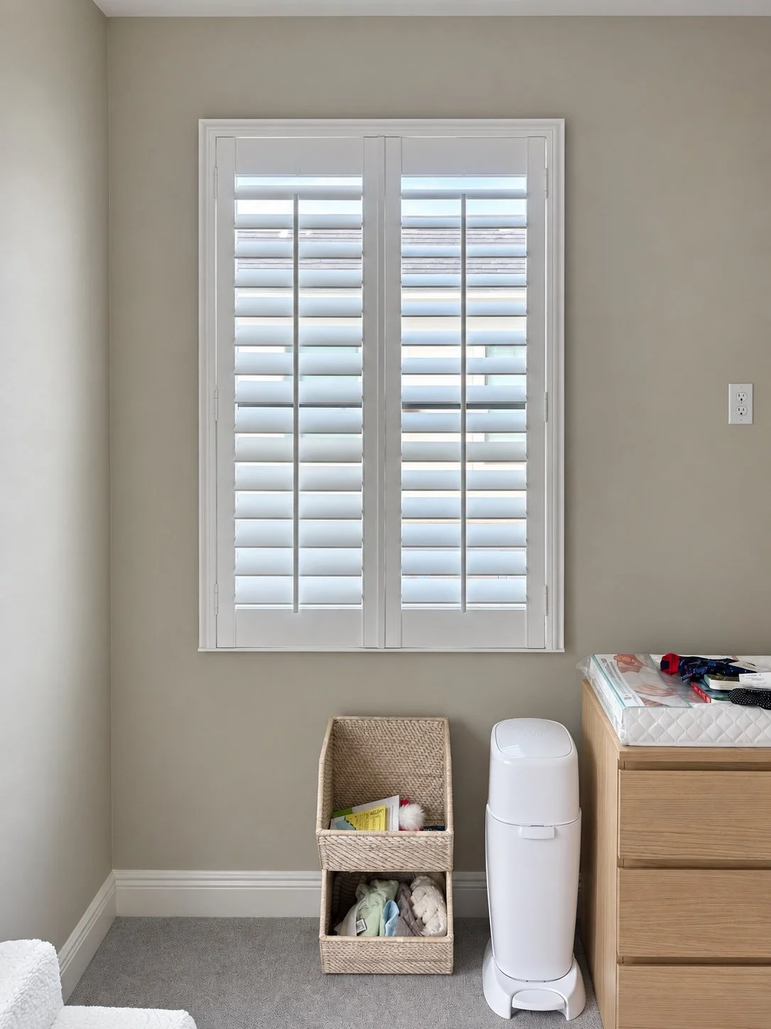 Tailored plantation shutters for a nursery window