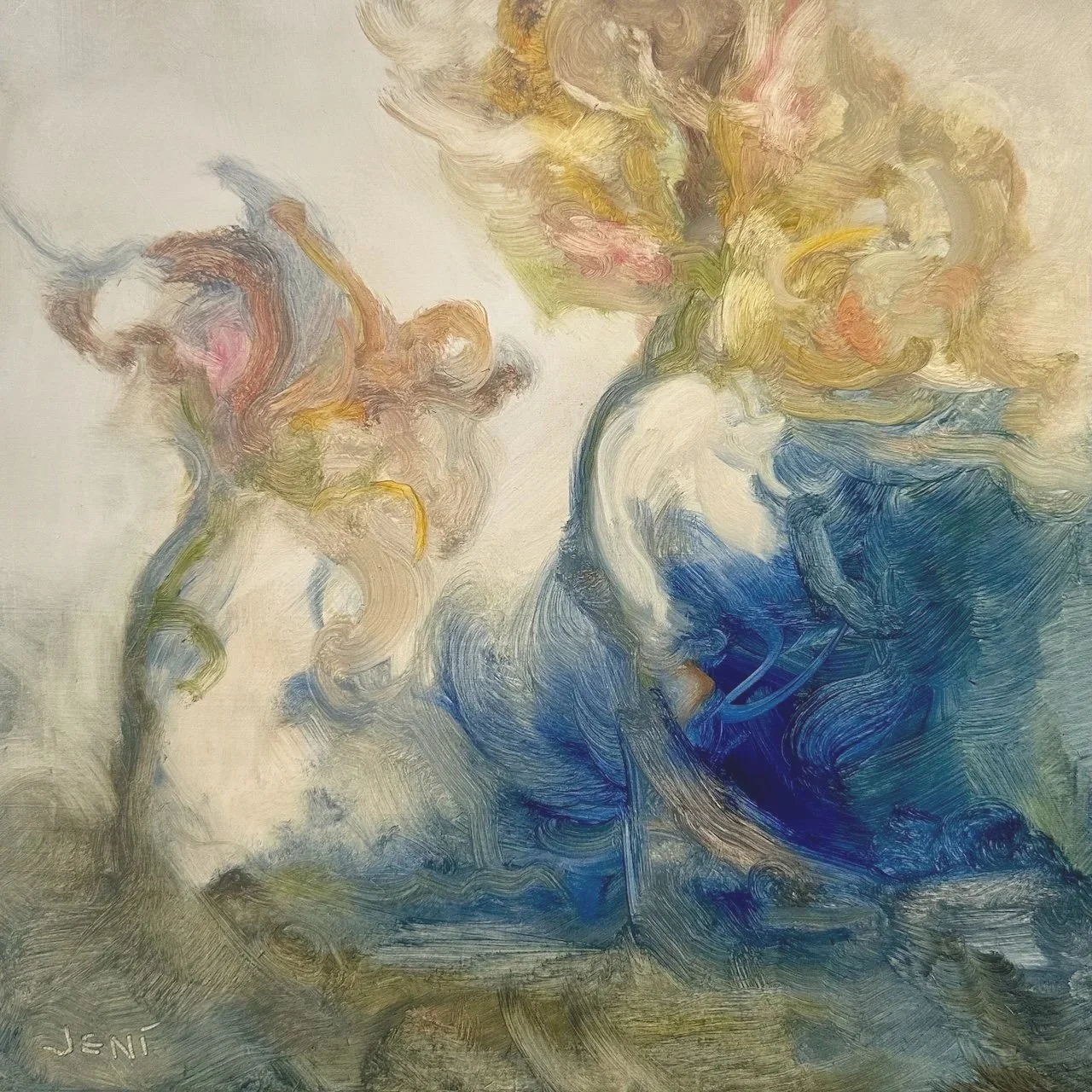 Mirthful Marigolds - Oil on panel 10" x 10"