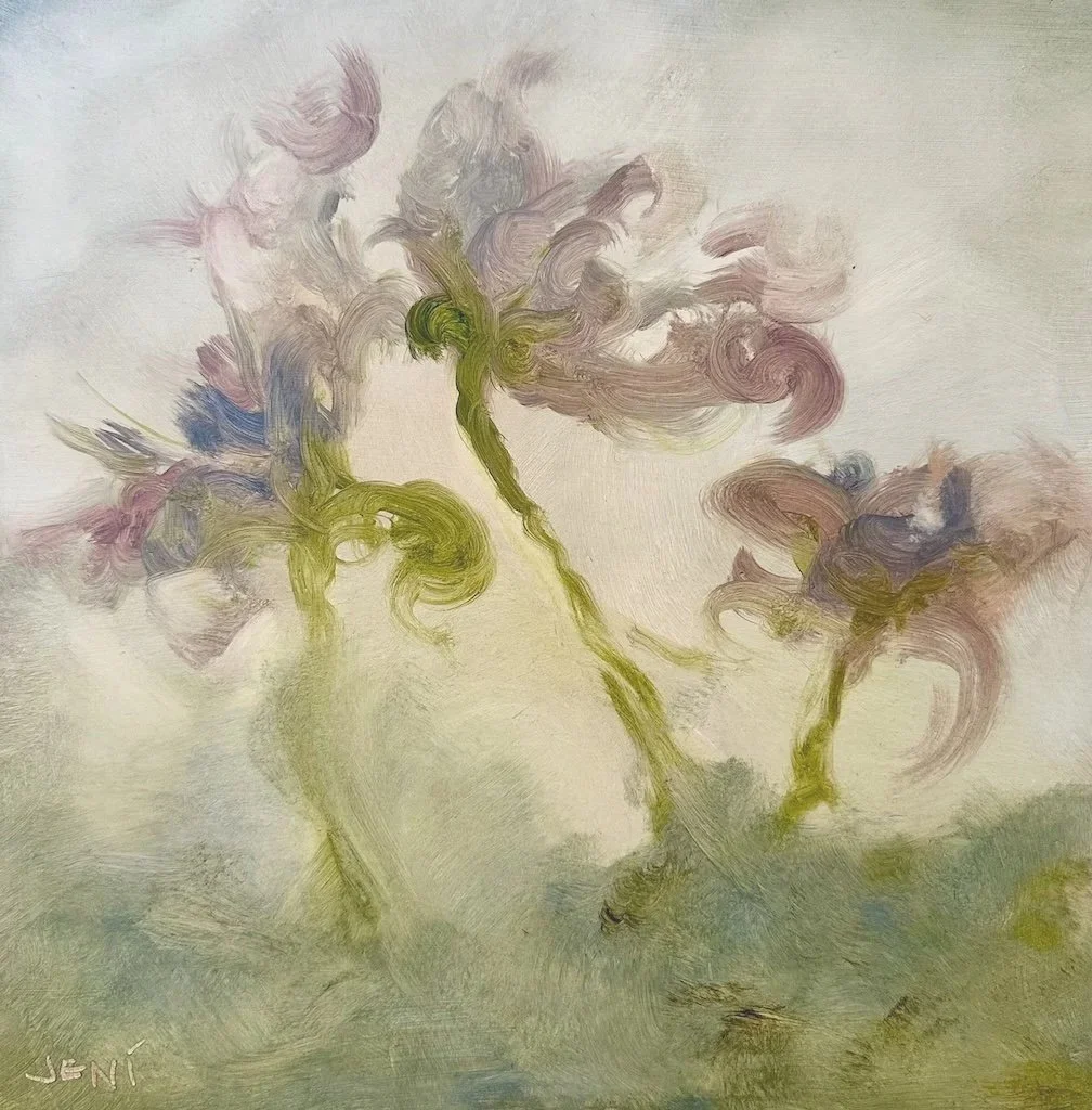 Dancing Dahlias - Oil on panel 10" x 10"