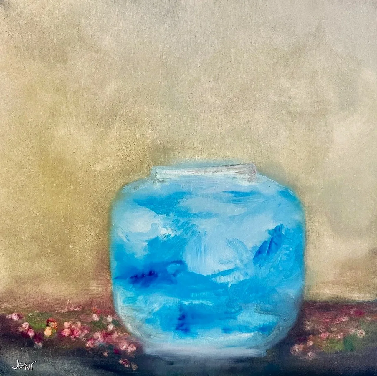 Ginger Jar With Berries For Winter - Oil on wood canvas - 12x12IN