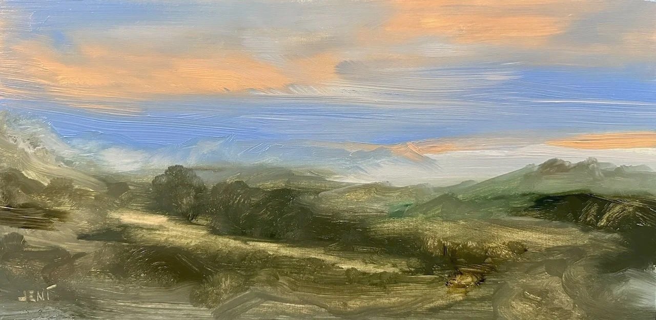 Sunrise Over The Catskills - Oil on panel -8x16IN