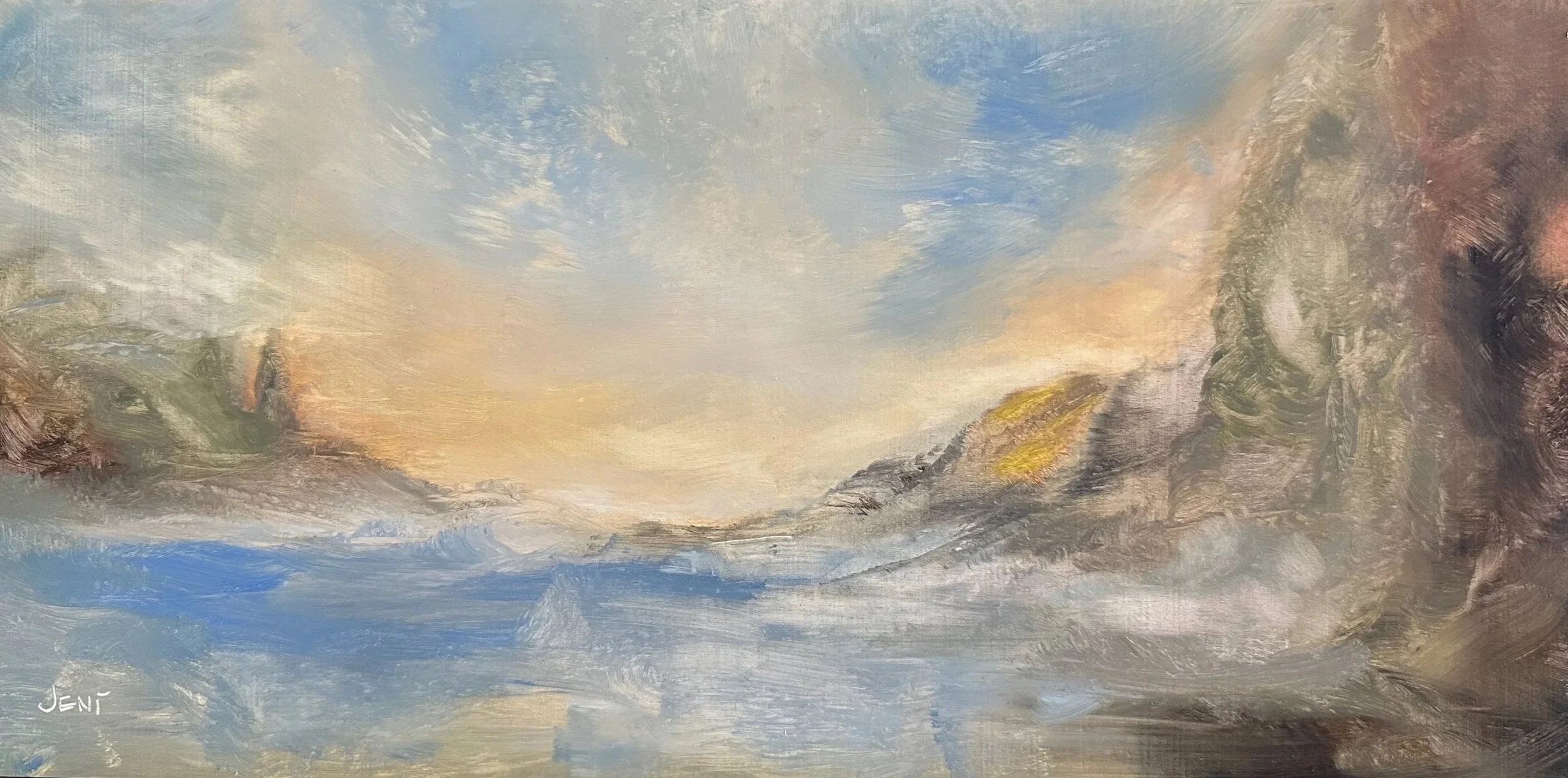 Winding River - Oil on panel - 8x16IN
