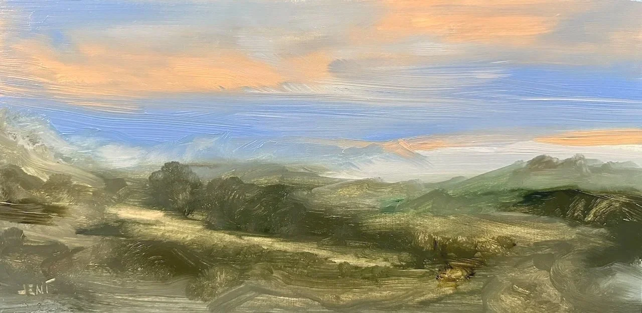 Sunrise Over The Catskills - Oil on panel - 8x16IN