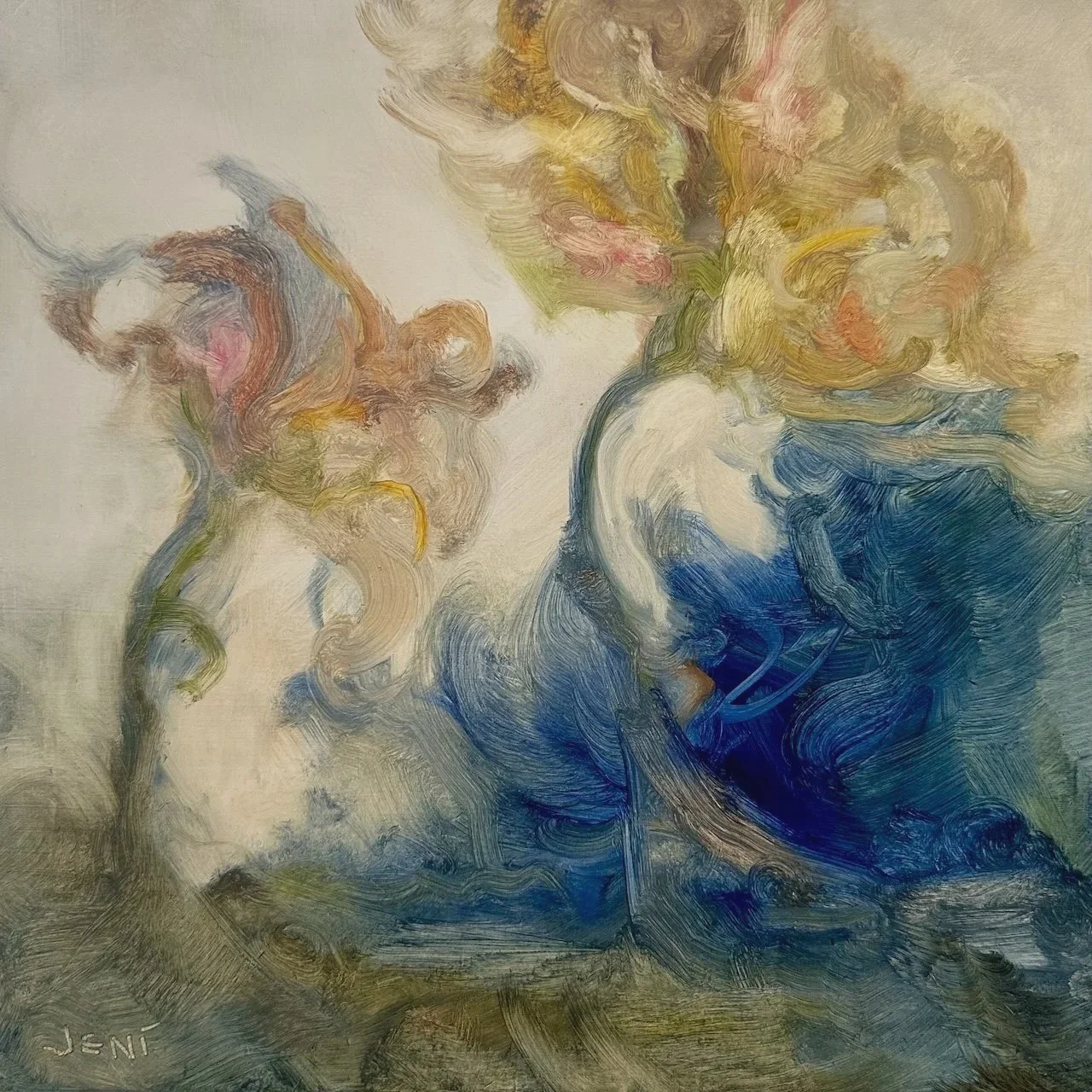 Mirthful Marigolds - Oil on wood panel 10" x 10"