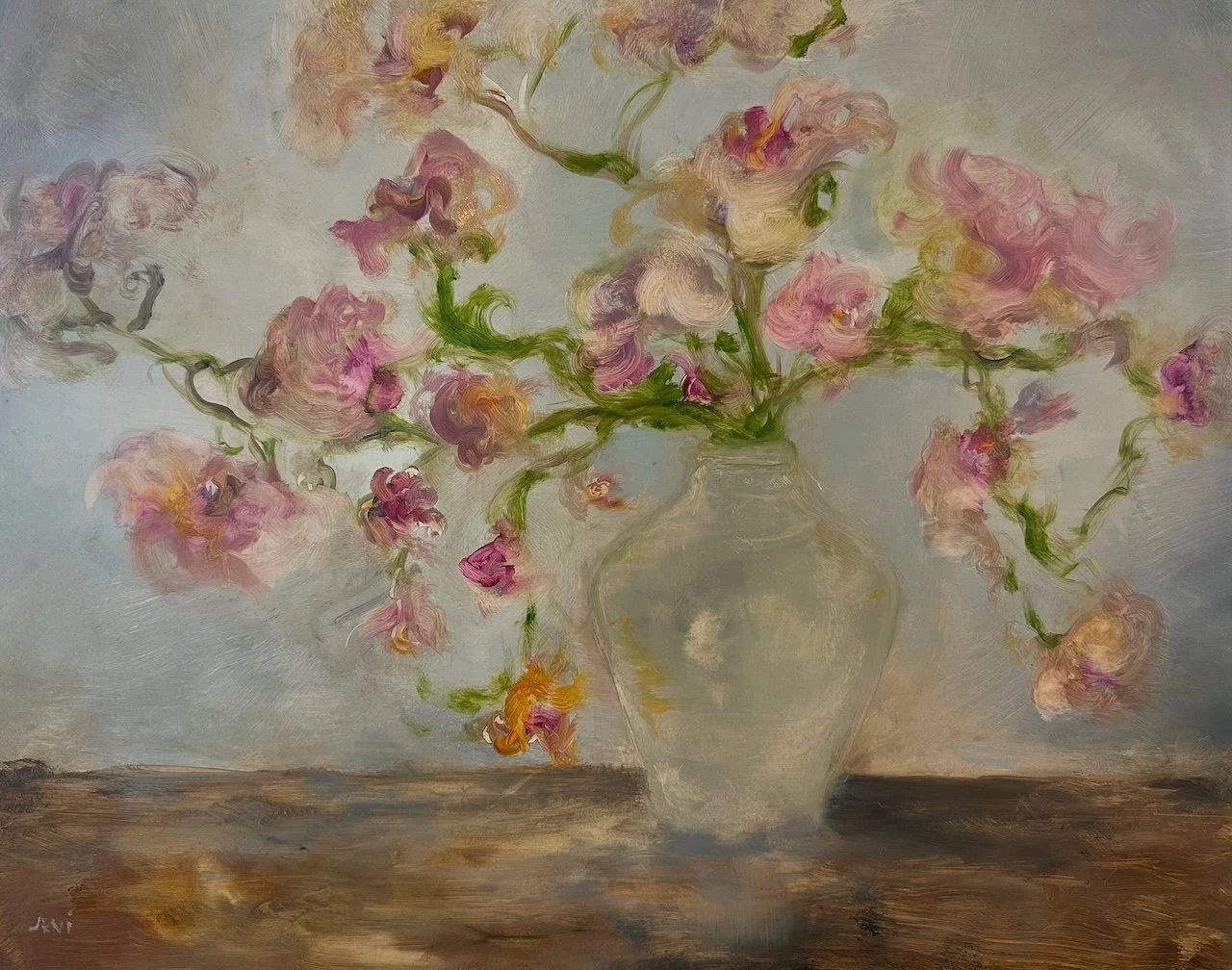 Jeni-Cloumnea Flowers-oil on MDF-16x20%22-2025-$1,000.jpeg