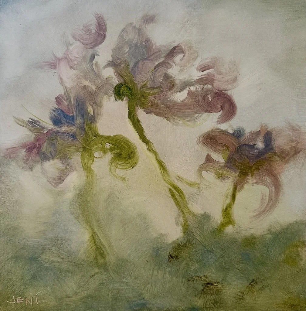 Dancing Dahlias - Oil on panel 10" x 10"