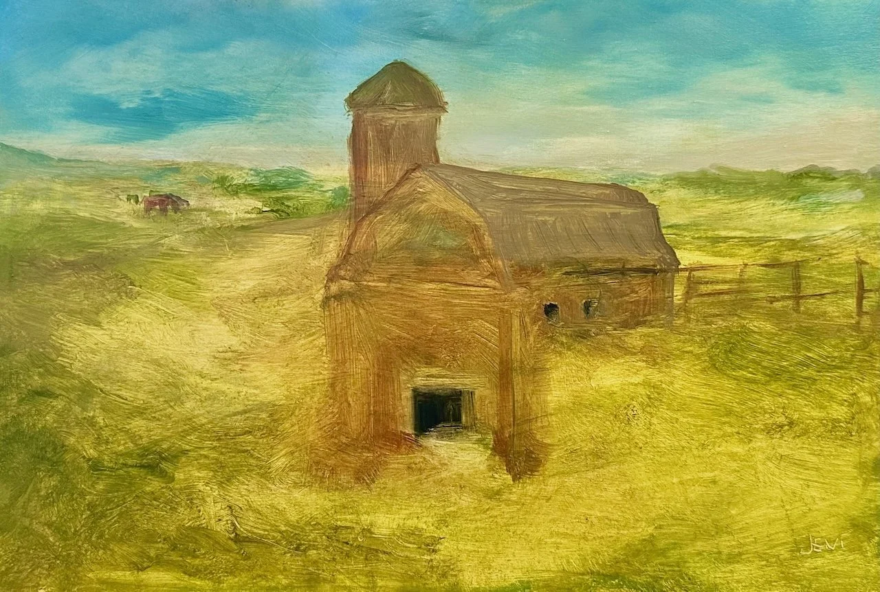 Walking Through The Farm Field - Oil on panel - 8x12IN