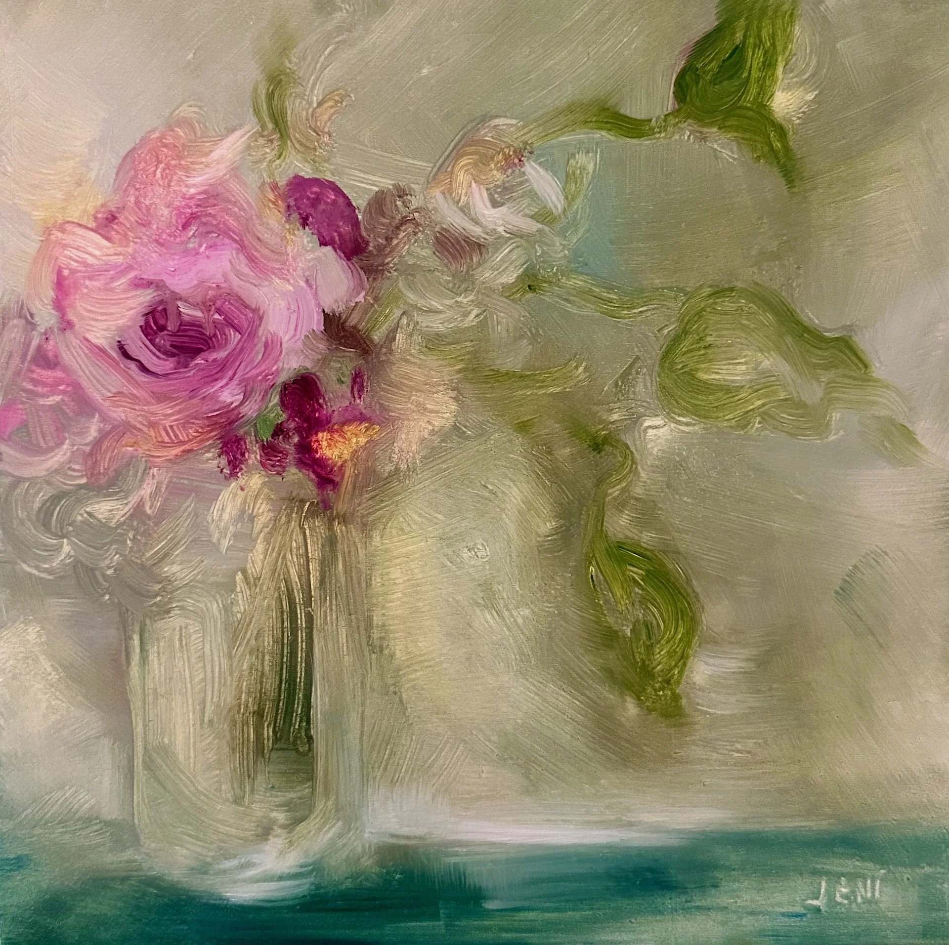 Jeni-Pink And Yellow Roses-2026-8x8IN-oil on wood canvas.jpeg