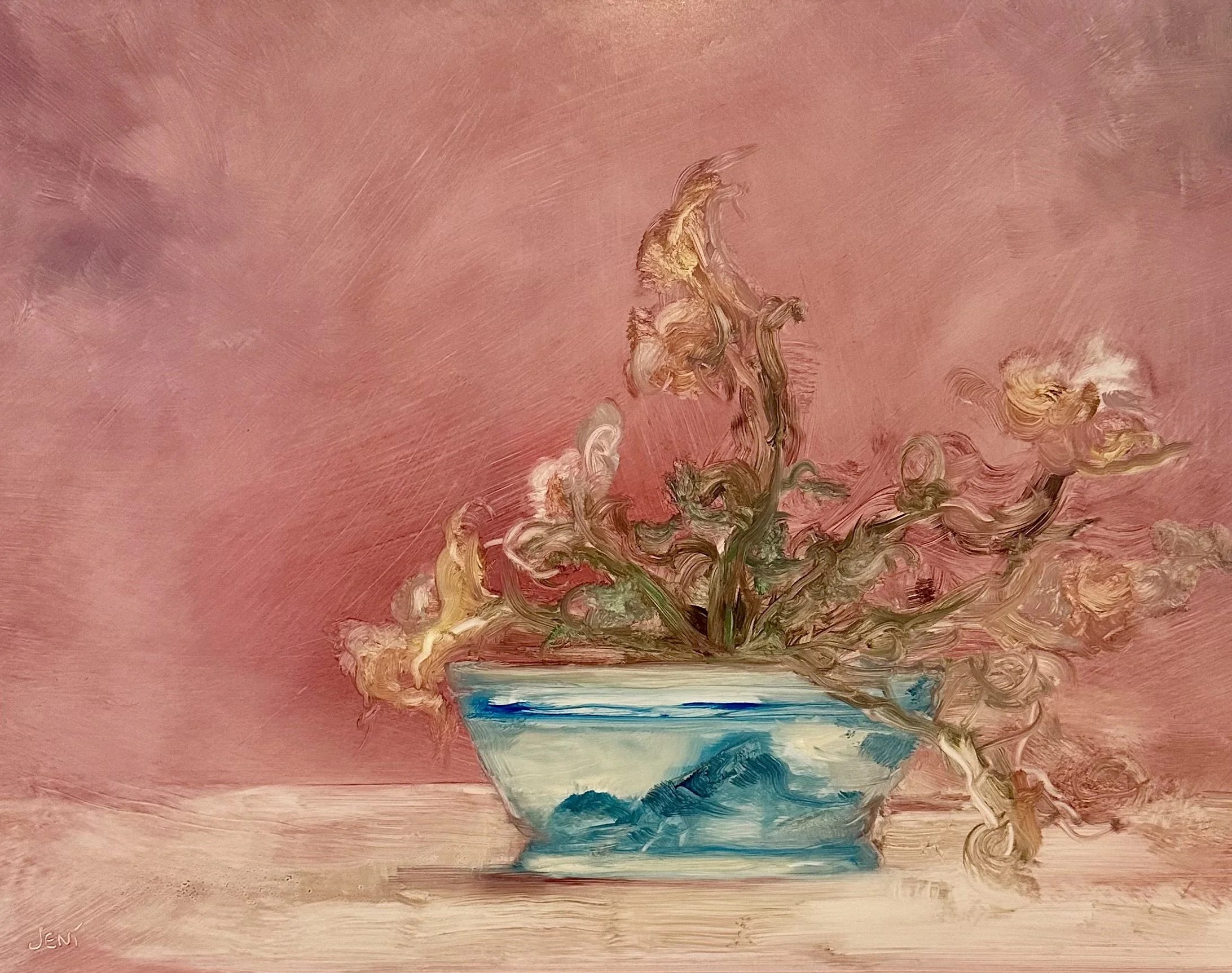Flowers In Red, White And Blue - Oil on panel 14" x 18"