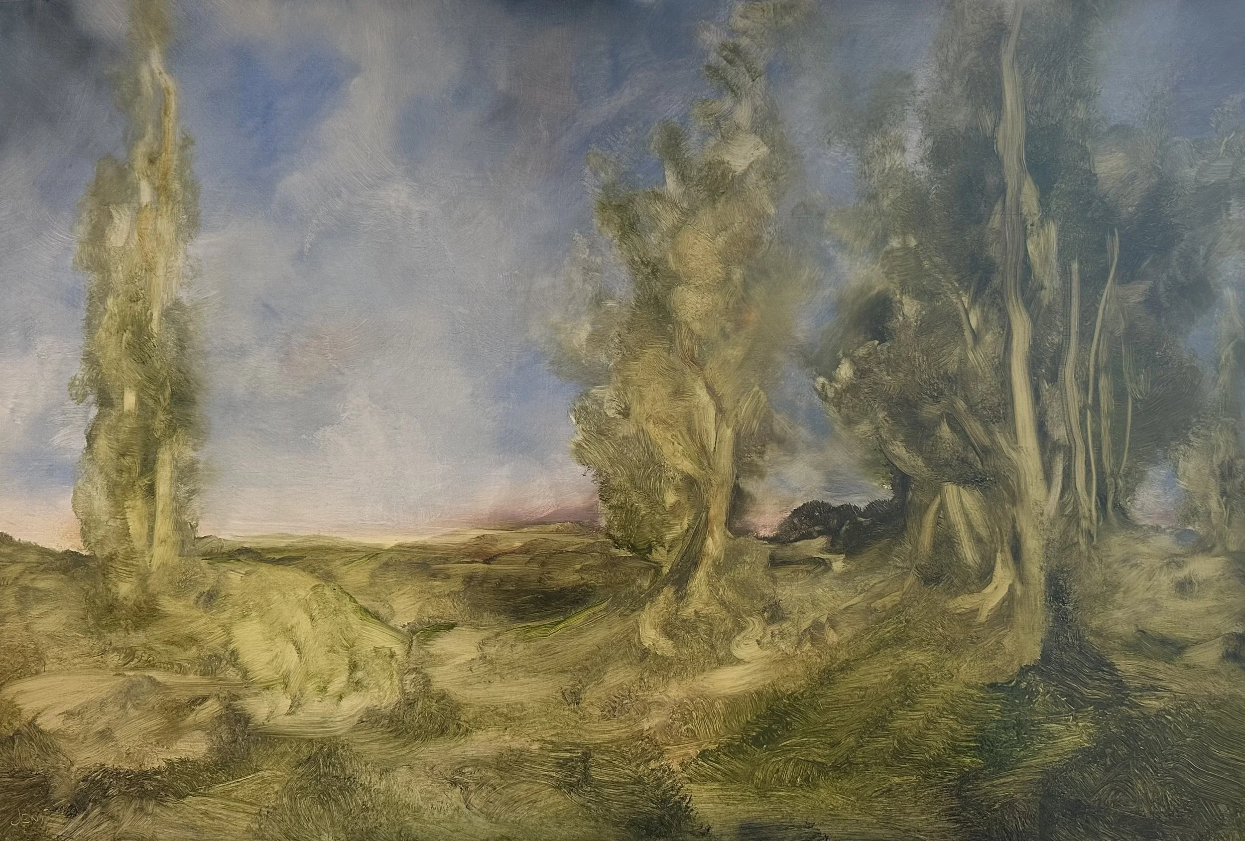 The Beginning Of Haymaking Season - Oil on wood panel 24" x 36"