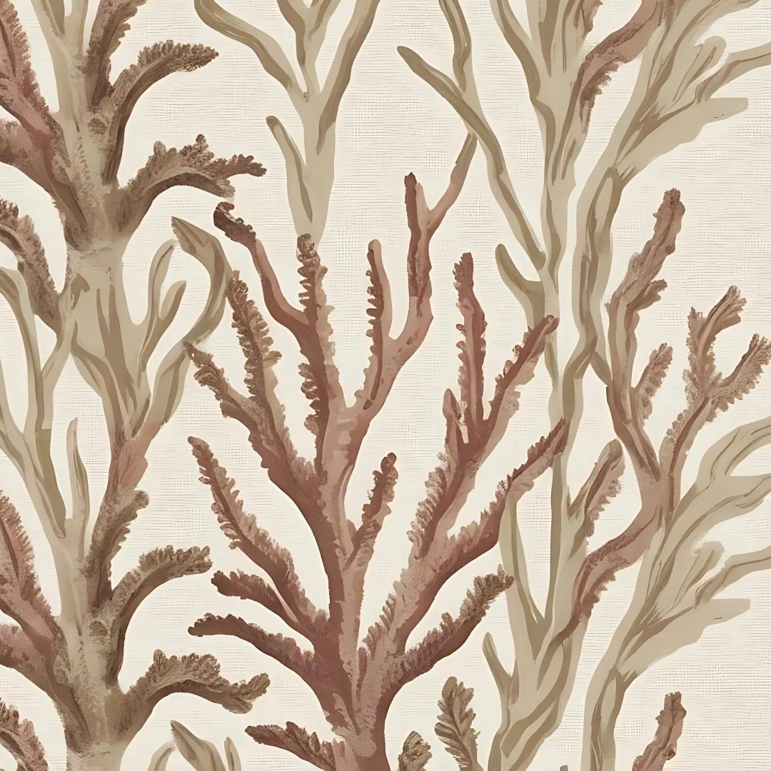 Seamless pattern with stylized branches on a beige background, featuring earthy tones of brown and taupe for a natural and organic look.