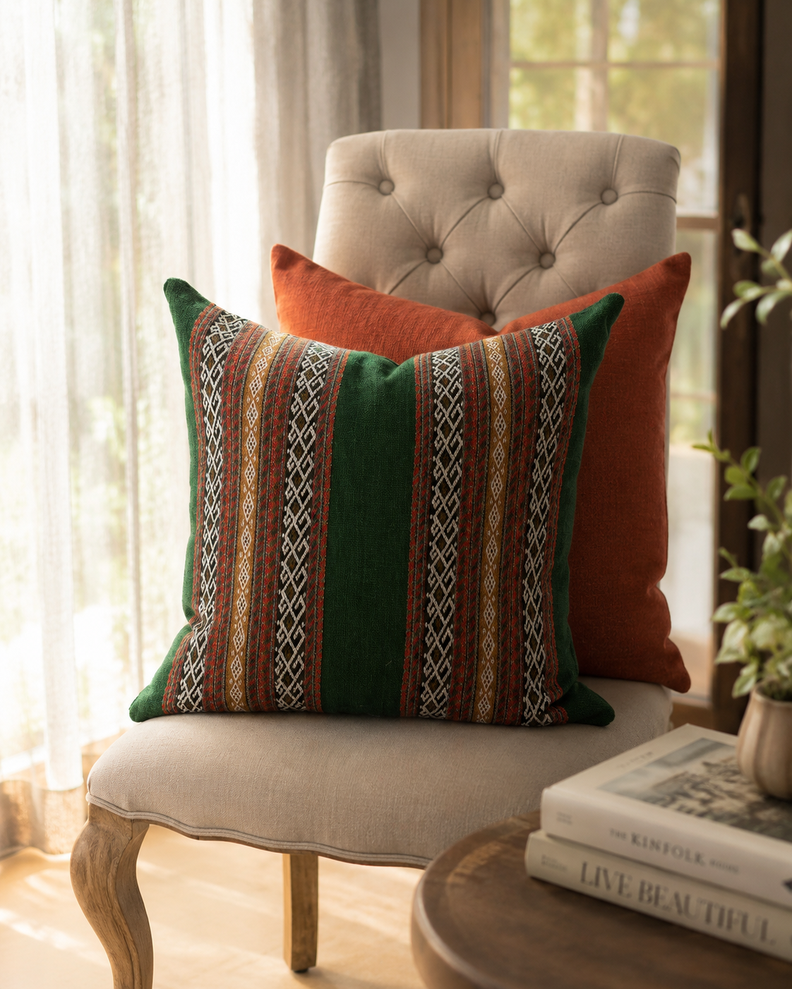 CA- Cuhions - Green stripes and orange .png