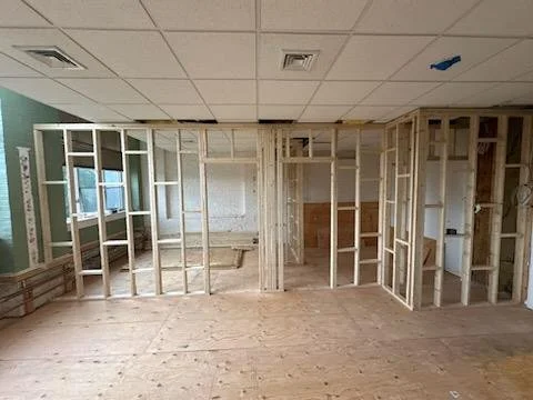 All interior walls were framed with additional blocking to improve rigidity and long-term structural stability.