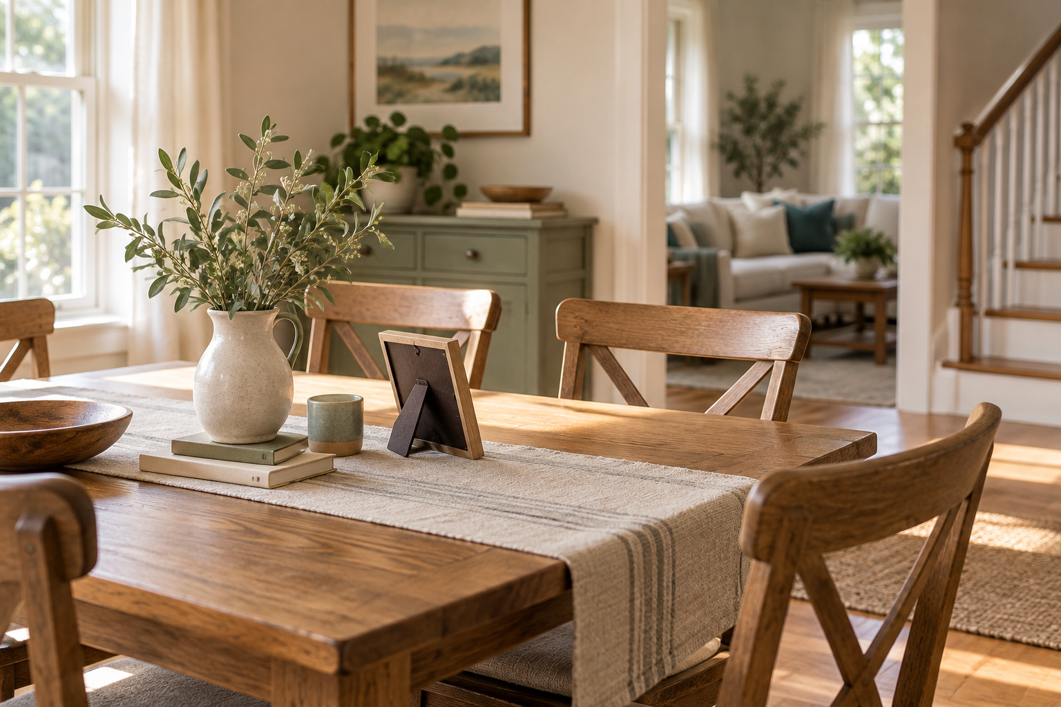 Welcoming family home dining table in natural light