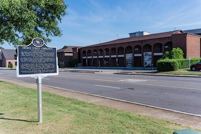 Church Street Community historical marker in front of the Stanley Properties office plaza in Downtown Huntsville