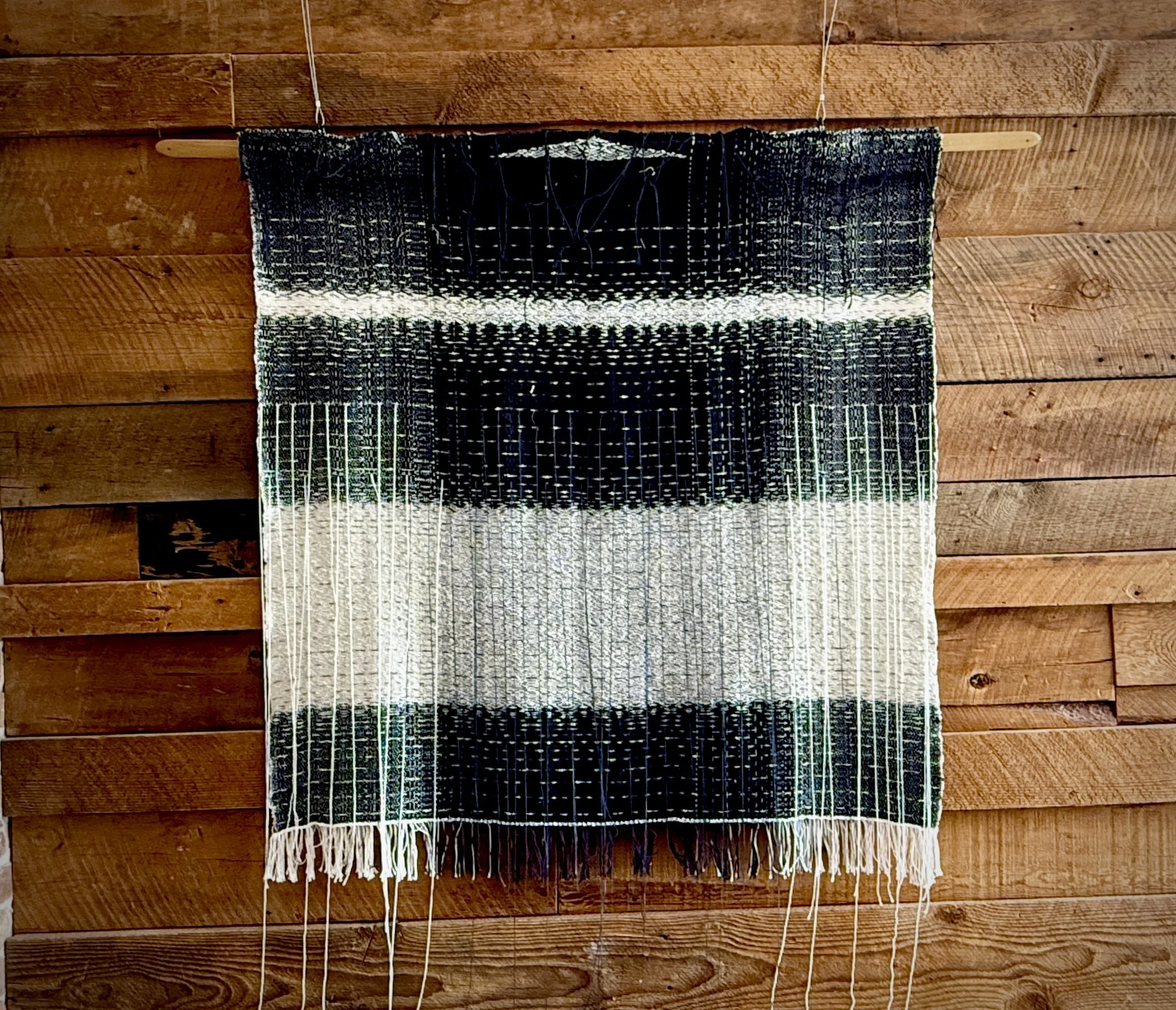 “Out by summer 2024” detail, August 2024, 60 x 55 inches, Hand-dyed fiber and natural cotton, 2024.