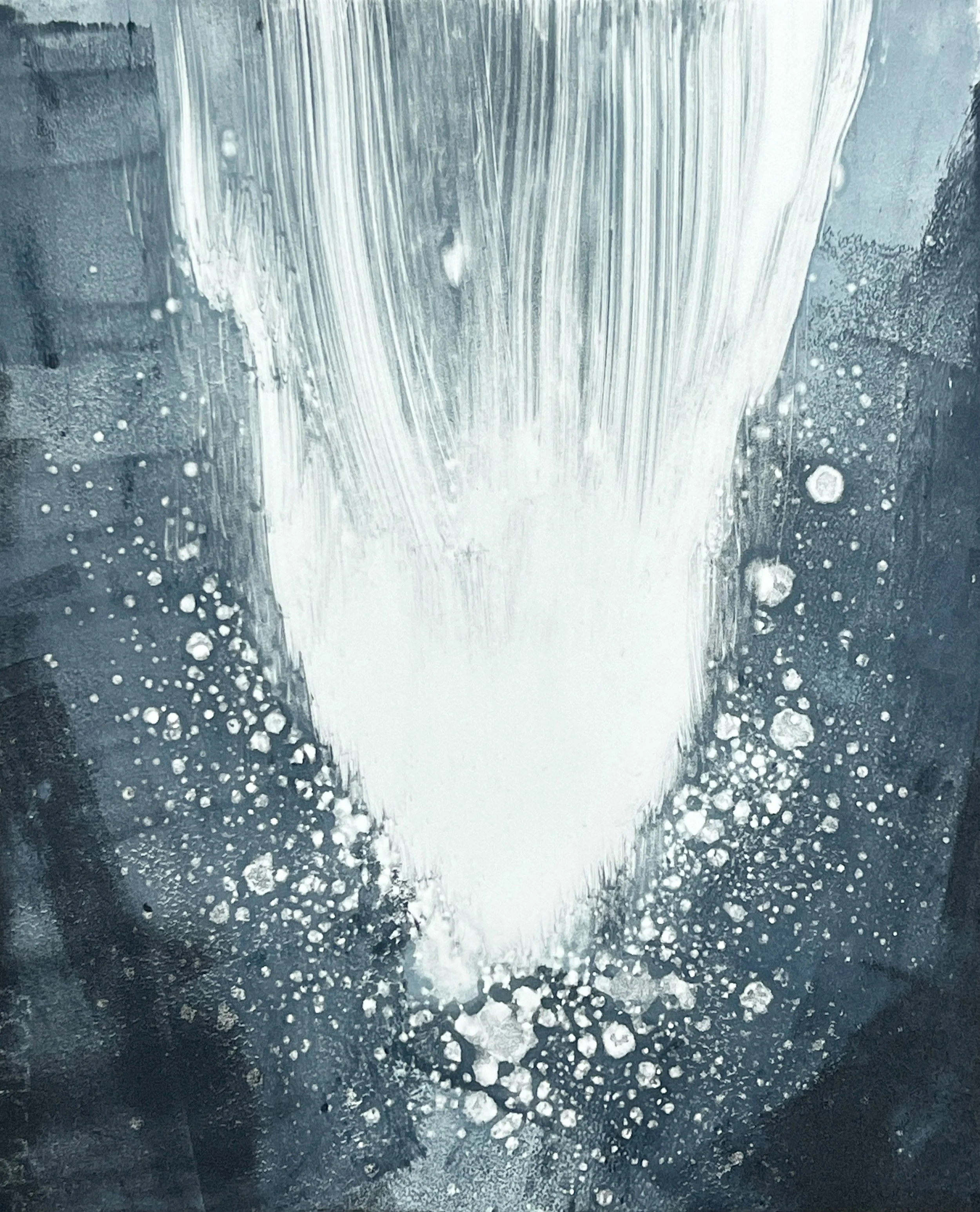 The bottom of a waterfall only appears chaotic, monotype, 2025 (Shortlisted for Woolwich Print Fair)