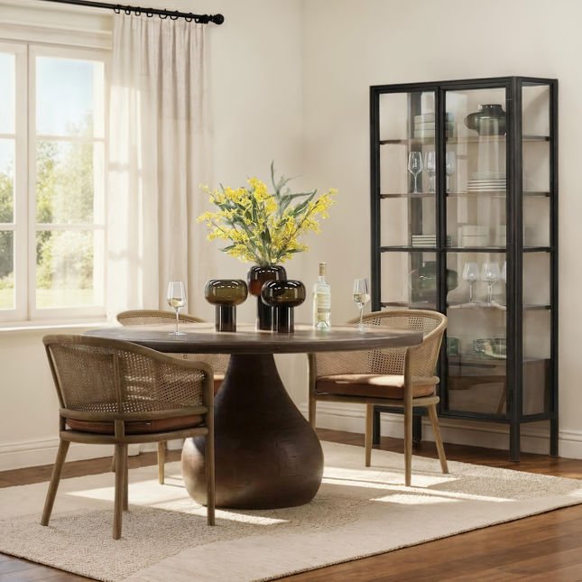 Ivory Cove Interiors Camile Rattan and Linen Dining Chair Burnt Sienna 7