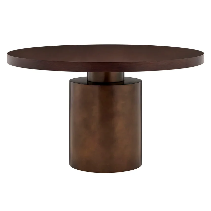 IC Burnished Brass & Walnut Pedestal Dining Table
