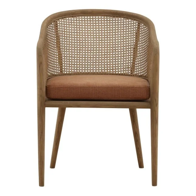 Ivory Cove Interiors Camile Rattan and Linen Dining Chair Burnt Sienna 2