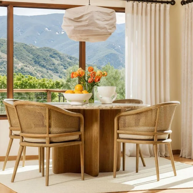Ivory Cove Interiors Camile Linen & Rattan Dining Chair in Cream - 7