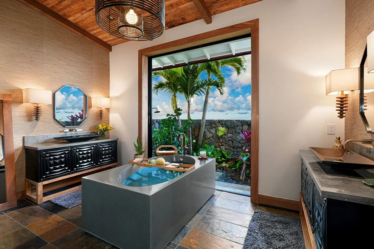 Ivory Cove Interiors - Framed by the Ocean - Primary Bathroom & Outdoor Shower