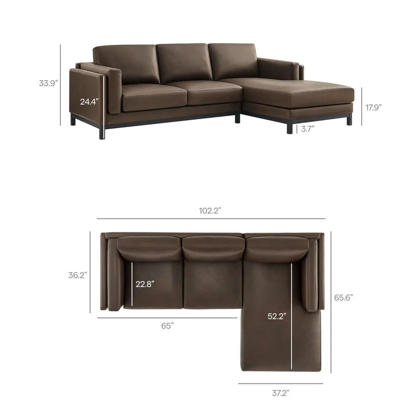 IC Traditional Leather Sofa with Chaise Dimensions