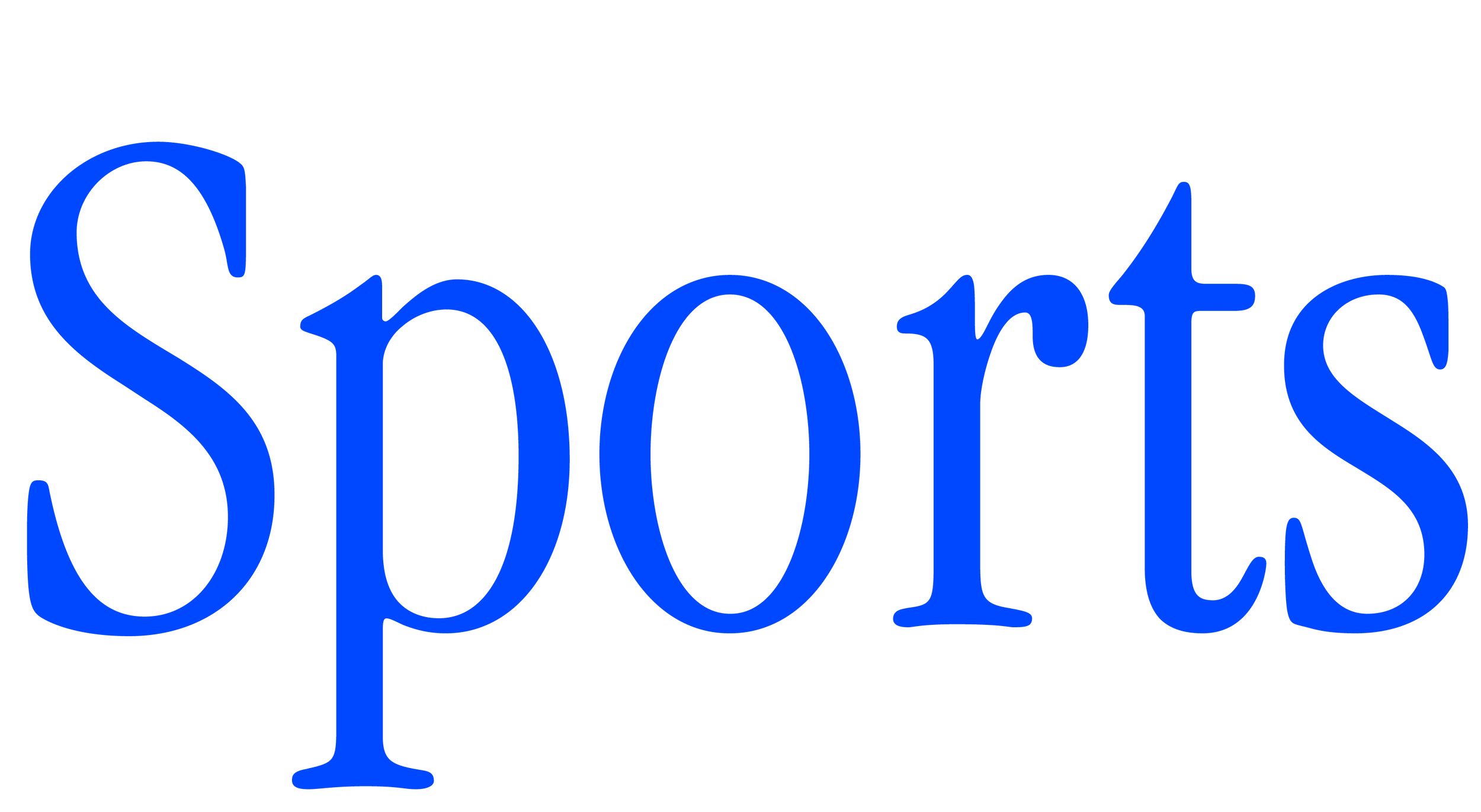 La palabra 'Sports' en letras grandes y azules sobre fondo negro.