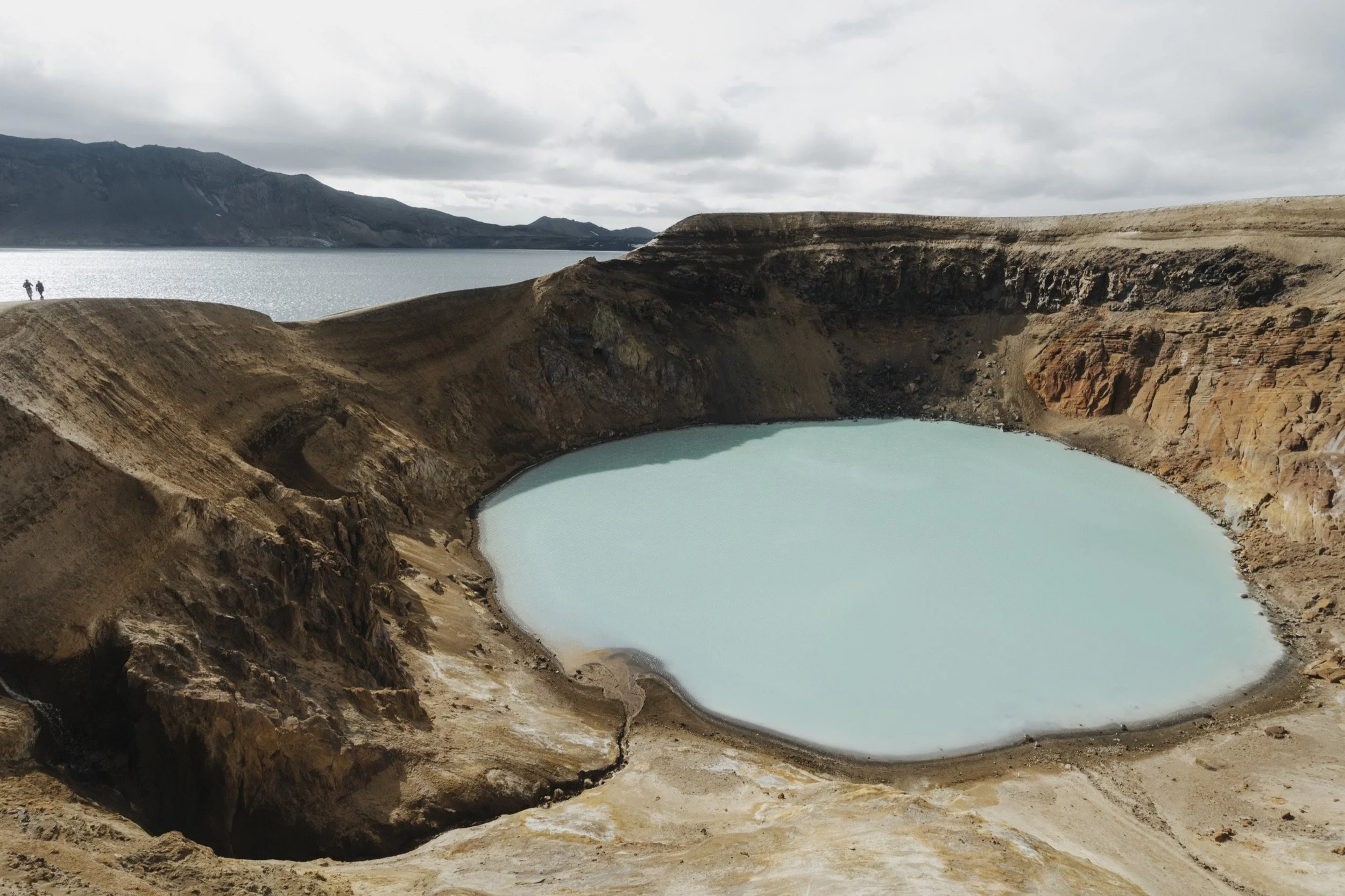 Volcanic crater with a turquoise lake at Askja, Icelandic Highlands
