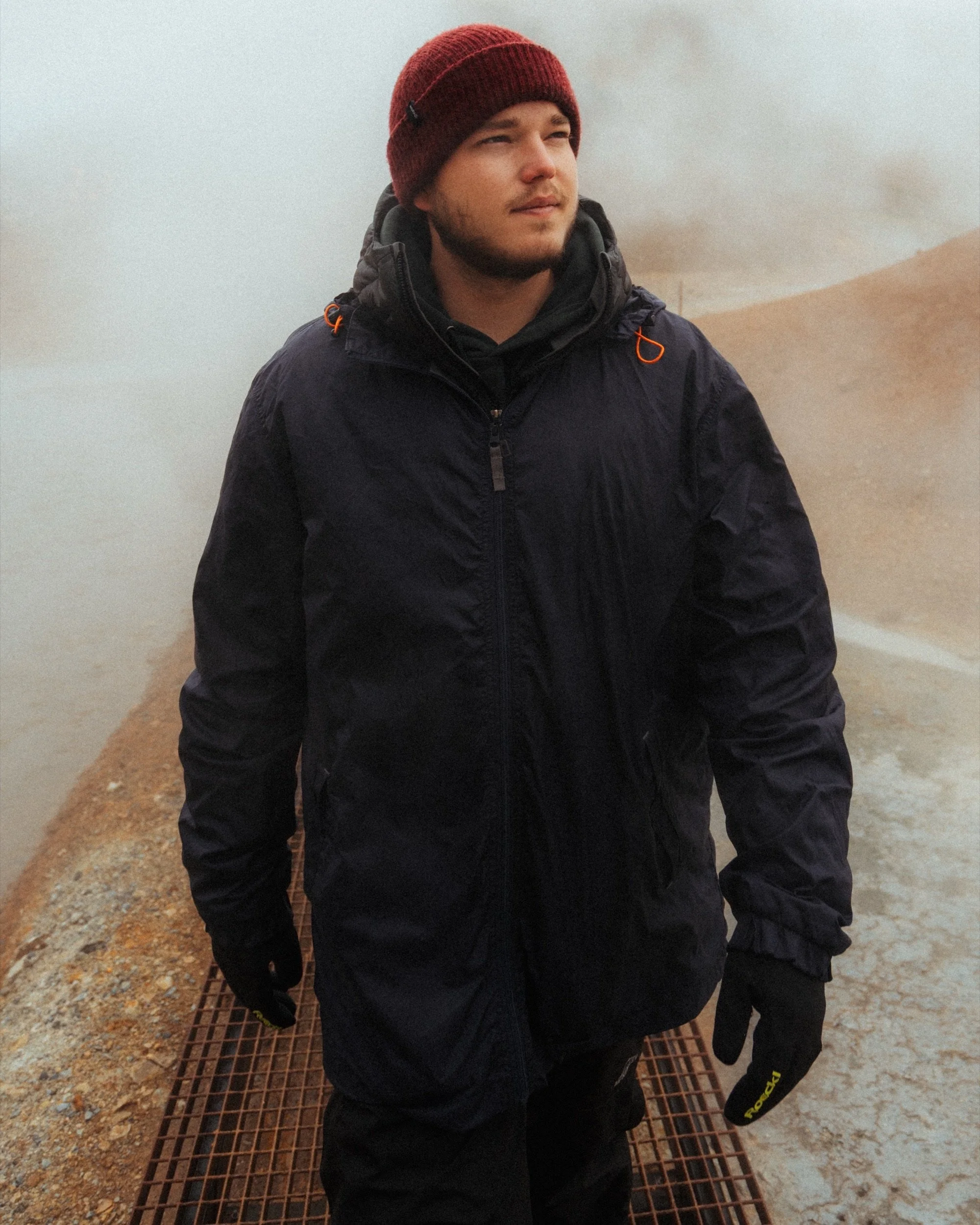 Portrait in a red brixton beanie in Kerlingarfjöll, Icelandic Highlands