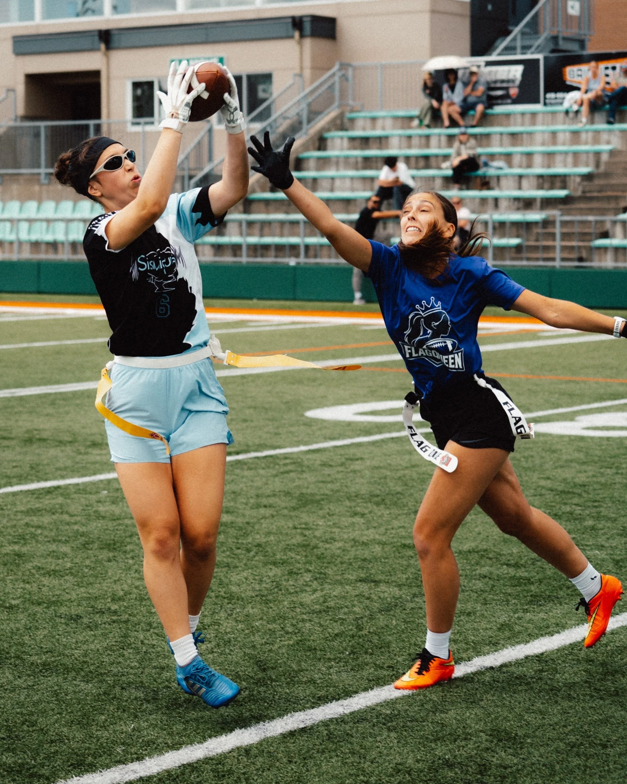 Women's flag football, jumping for the catch in Québec City, Canada