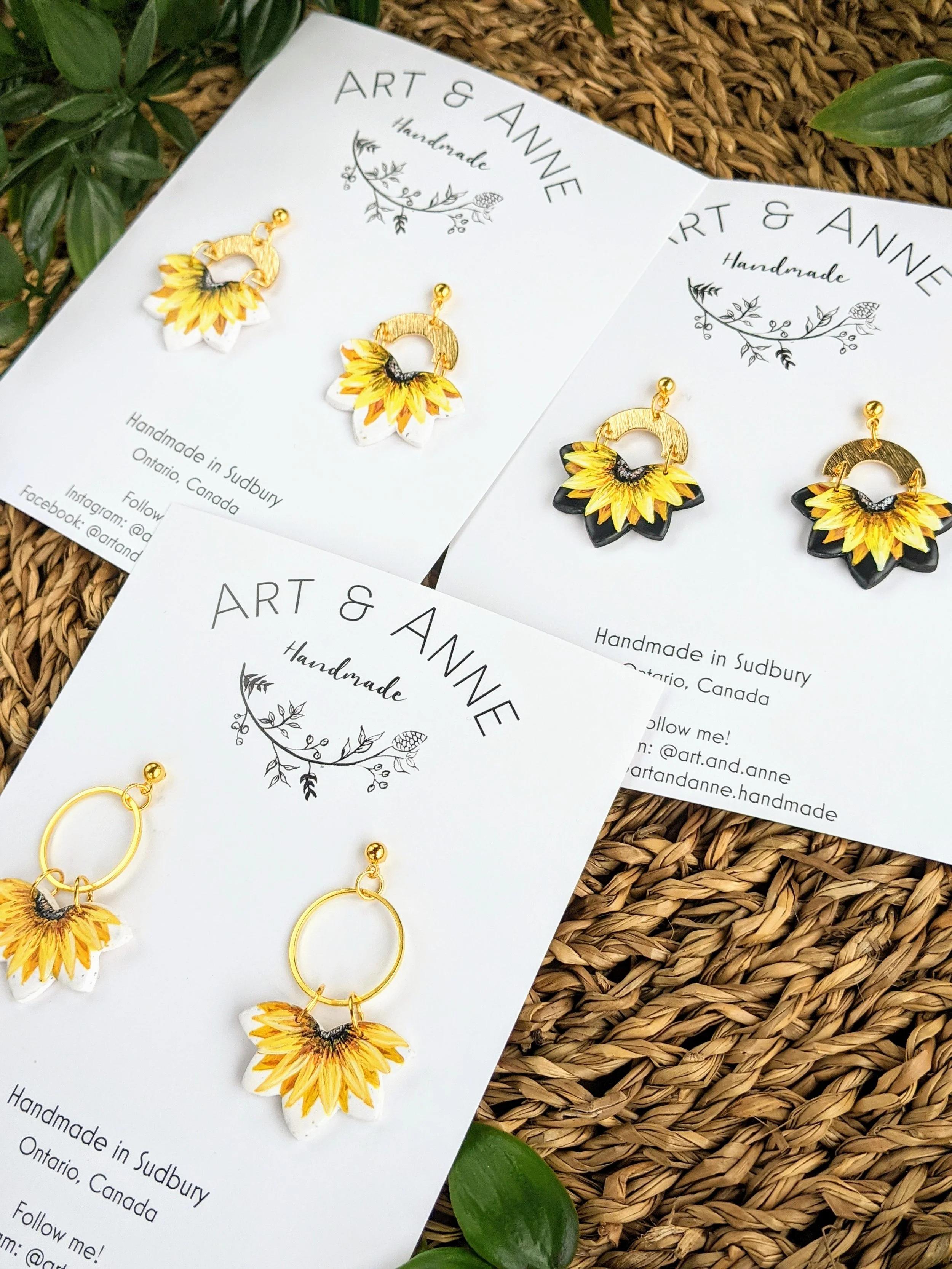 Custom hand-painted sunflower earrings (2021)