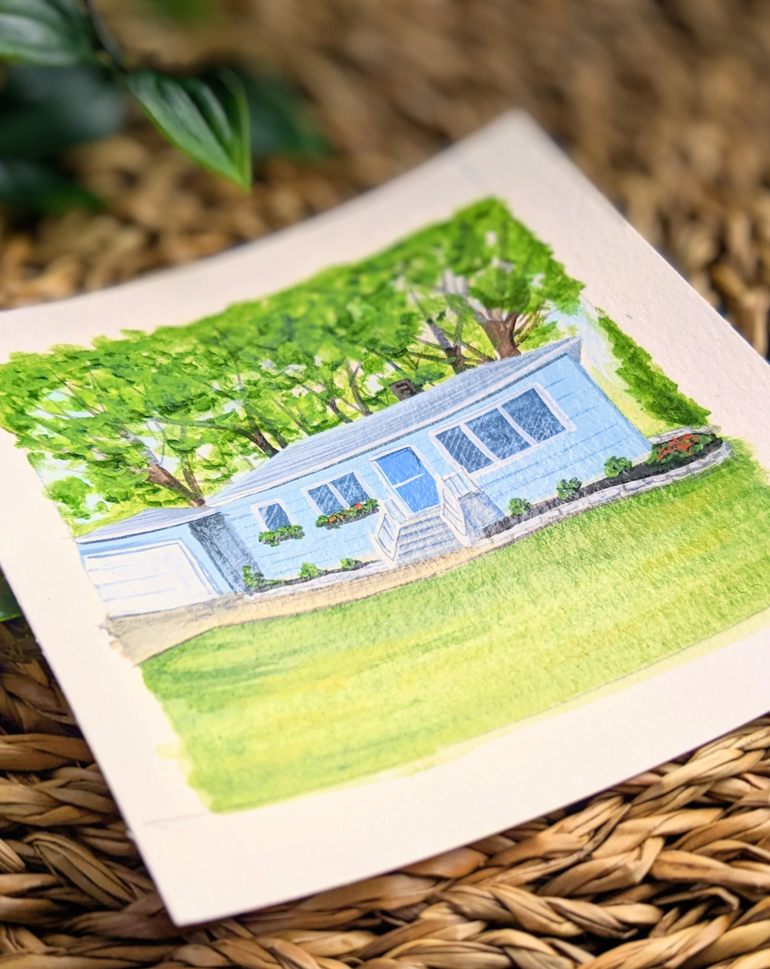 Custom 4x4 acrylic painting on art paper featuring a house (2022)