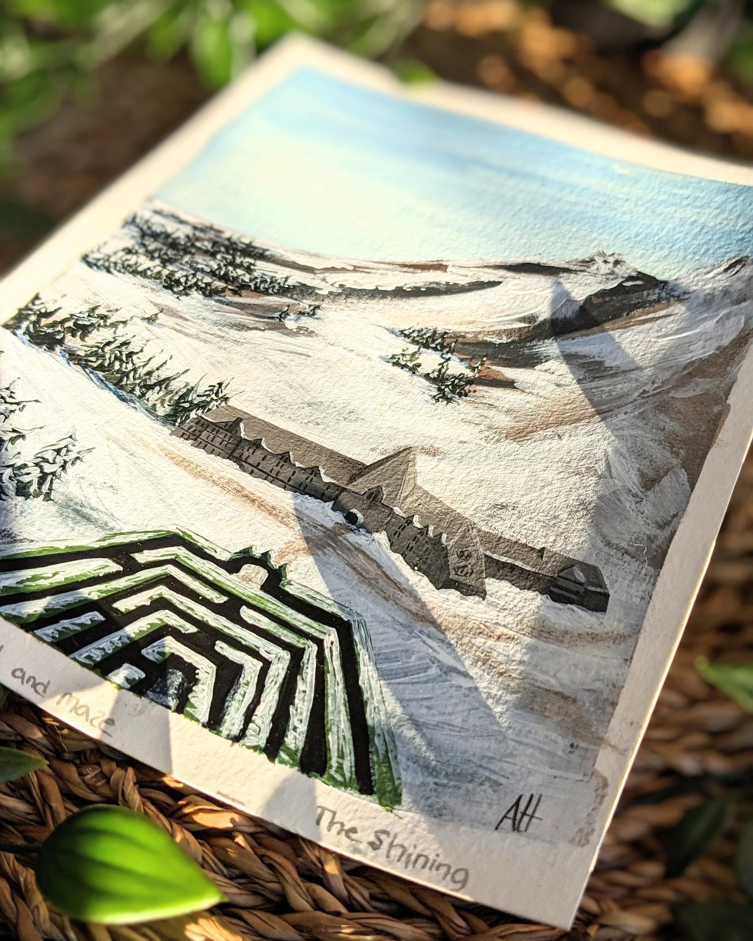 Custom 5x7 inch acrylic painting featuring the artists depiction of a horror movie landscape (2022)